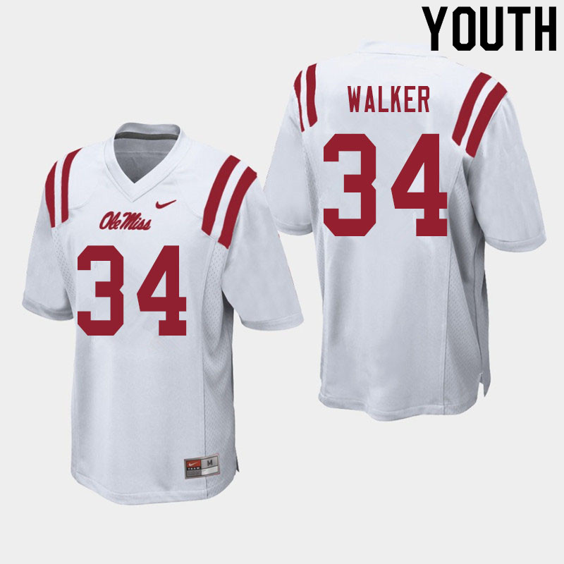 Youth #34 Jakwaize Walker Ole Miss Rebels College Football Jerseys Sale-White